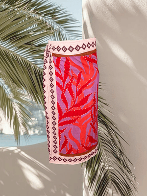 Falda Pareo Hojas Punteadas Lila