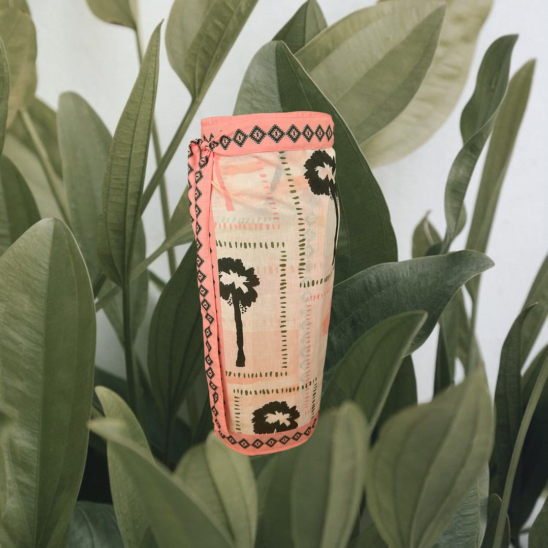 Falda Pareo Palmas y lineas rosa 1