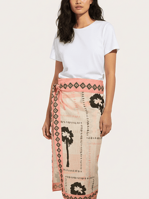 Falda Pareo Palmas y lineas rosa