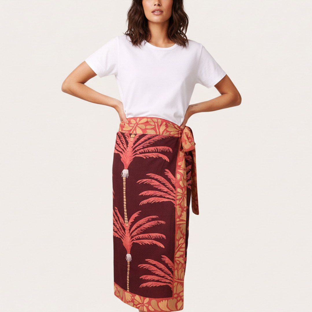 Falda Pareo Palmas Terracota  2