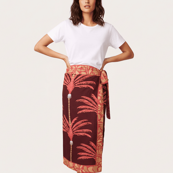 Falda Pareo Palmas Terracota  2