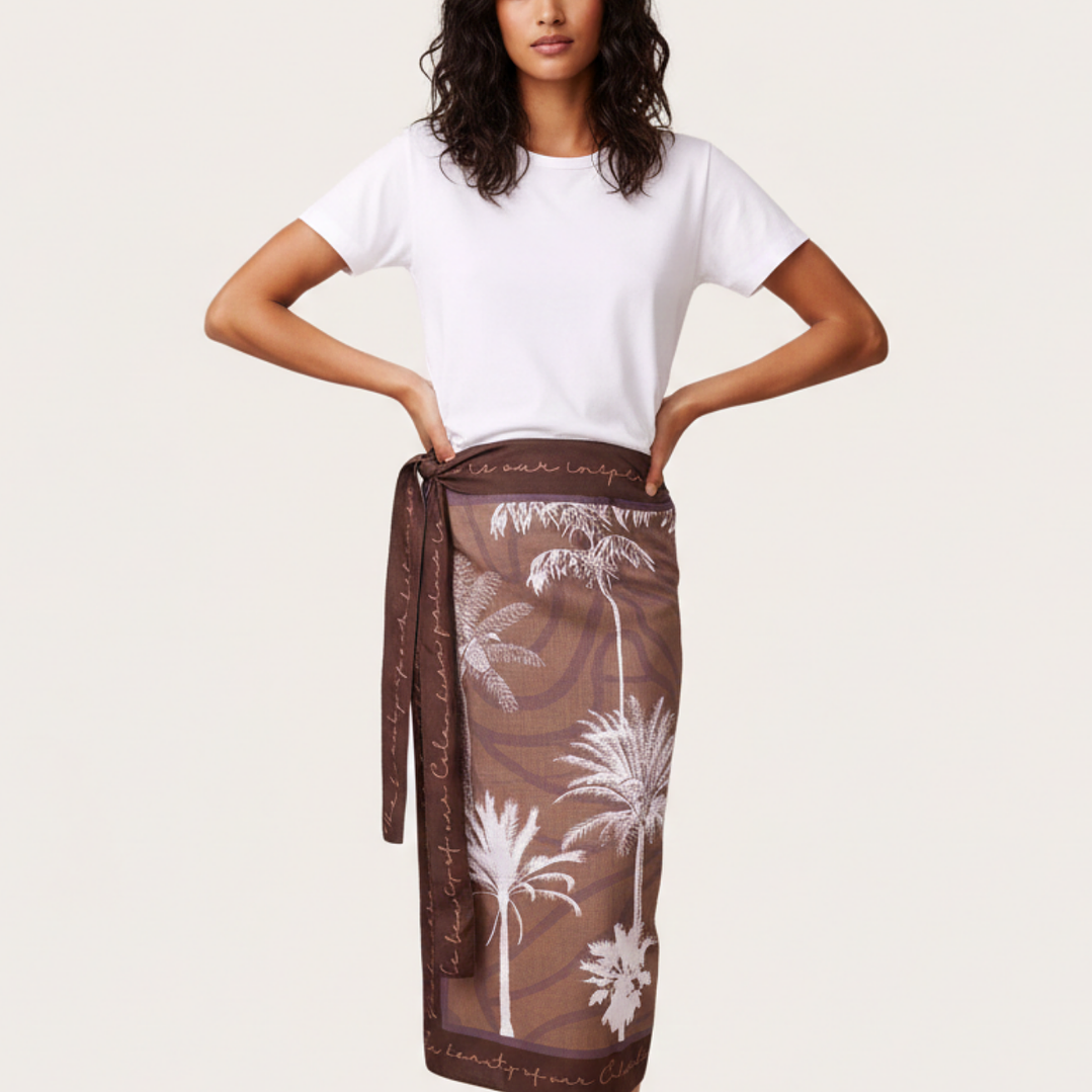 Falda Pareo Hojas Palmas Colombia Cafe 2