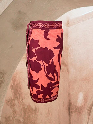 Falda Pareo Floral Cobrizo