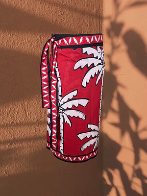 Falda Pareo Palmas Rojo