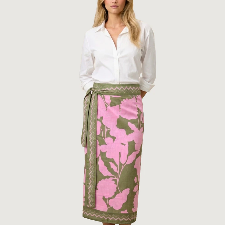 Falda Pareo floral verde y rosado 2