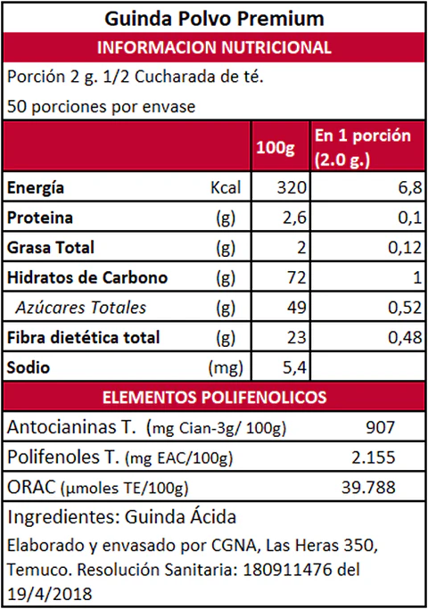Polvo Premium de Guinda 60 gr