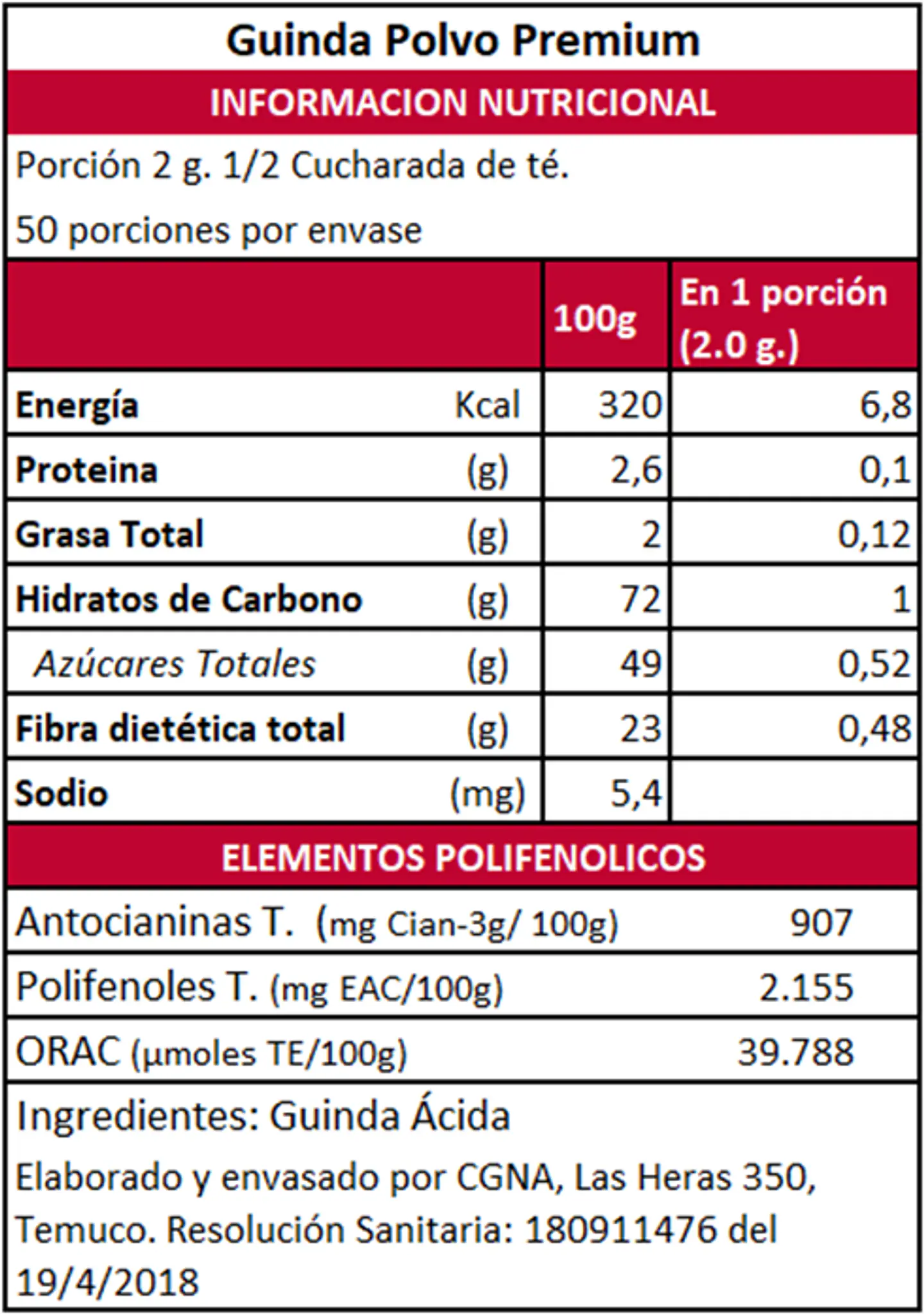 Polvo Premium de Guinda 60 gr 2