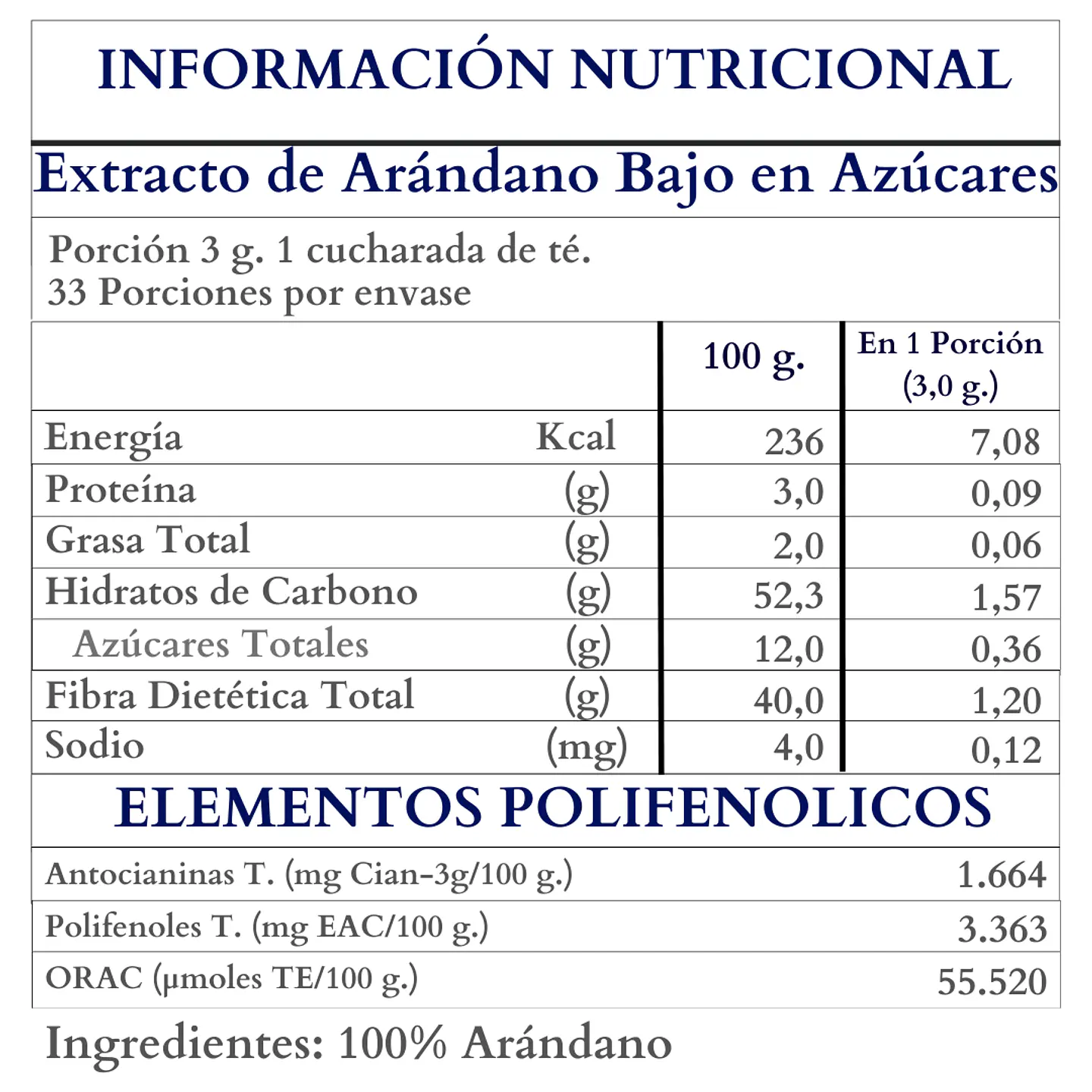 Polvo Premium de Arándano 100gr 3