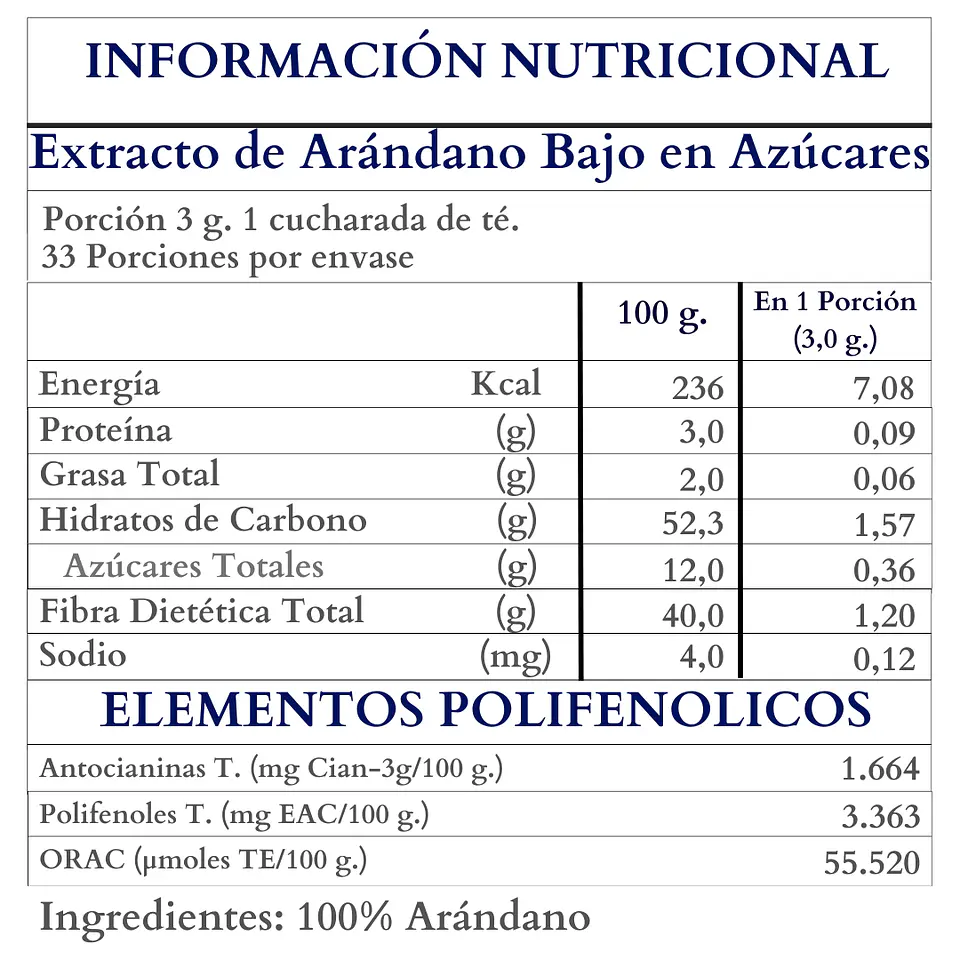 Polvo Premium de Arándano 100gr 3