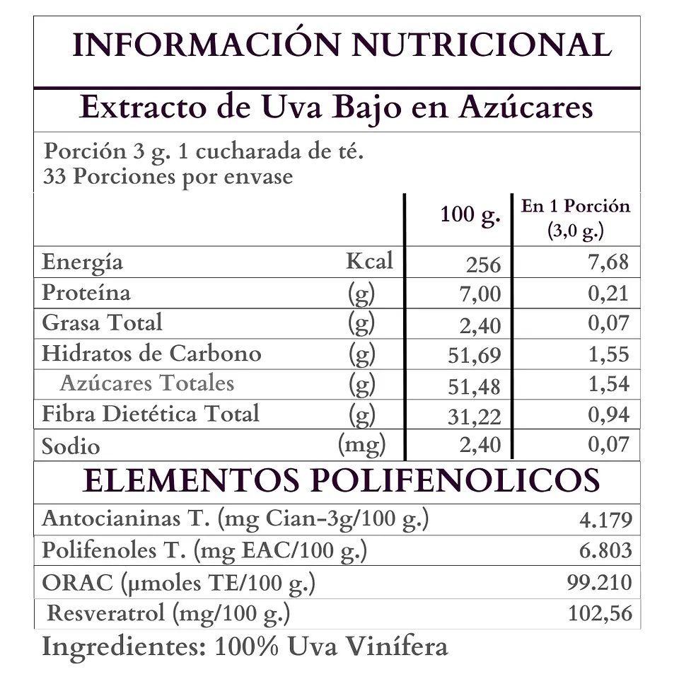 Polvo Premium de Uva Vinífera 100gr 3