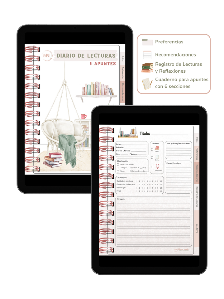 Diario de Lecturas & Apuntes Interactivo. Mood Nooks 1