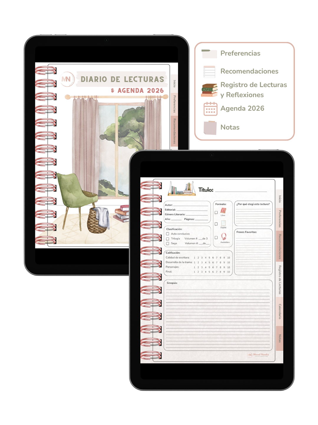 Diario de Lecturas & Agenda 2026 Interactivo. Mood Nooks  1
