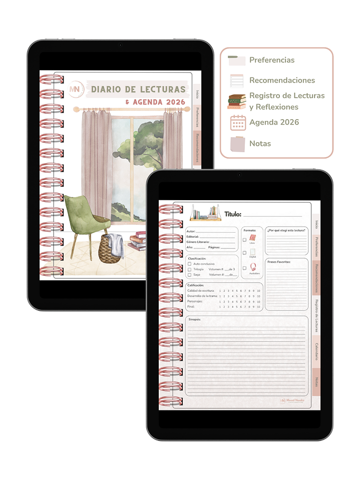 Diario de Lecturas & Agenda 2026 Interactivo. Mood Nooks  1