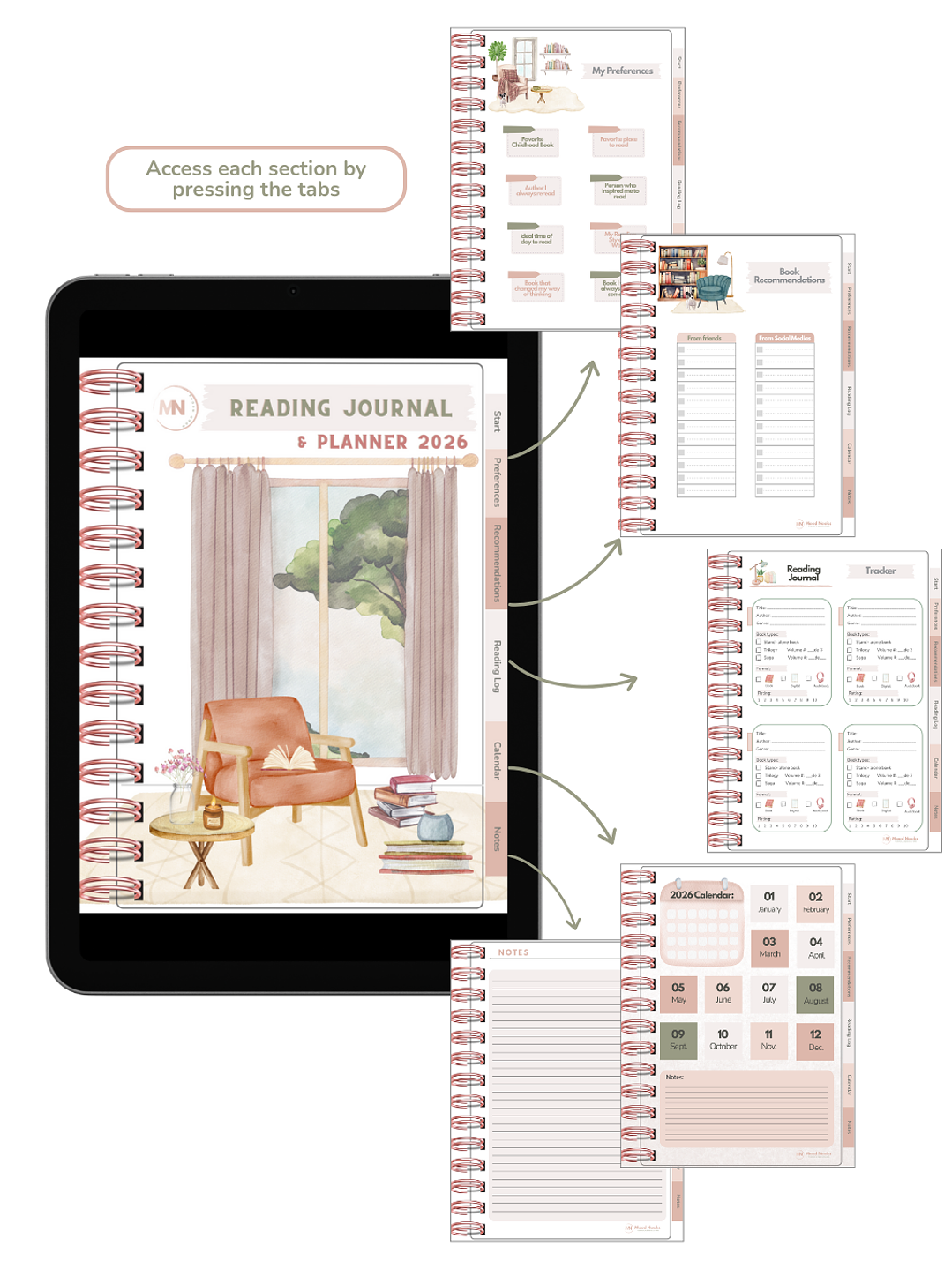 Interactive Reading Journal & 2026 Planner. Mood Nooks - English 2
