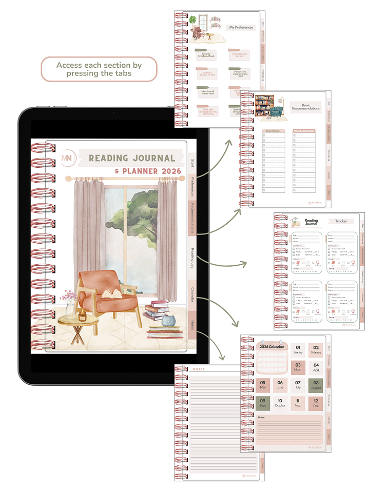 Interactive Reading Journal & 2026 Planner. Mood Nooks - English 2