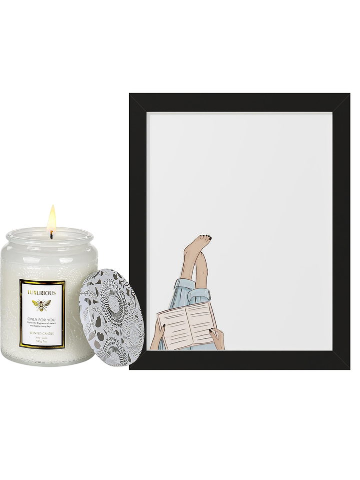 Set Esencia Mood: Cuadro Mi Lectura + Vela aromática Pear Freesia 1