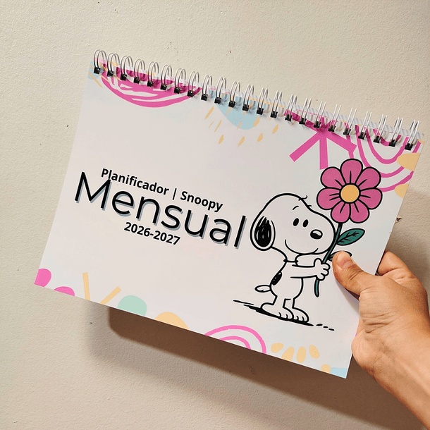 Planificador horizontal Mensual Snoopy (12 meses desde el mes actual)