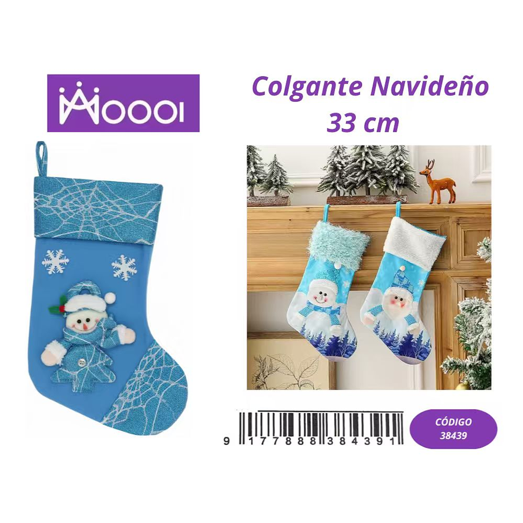 Colgante Navideño Azul, Bota muñeco de nieve 33cm 1