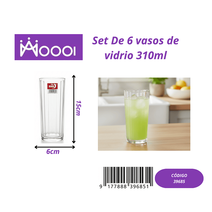 Set de 6 vasos de vidrio 310ml 1