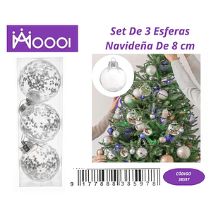 Set de 3 esferas navideñas de 8cm