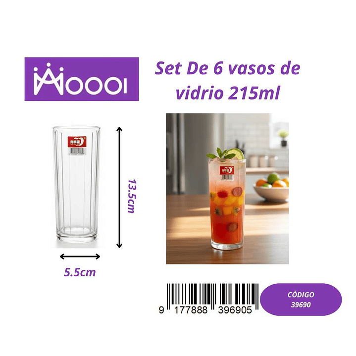 Set de 6 Vasos de Vidrio de 215ml 1