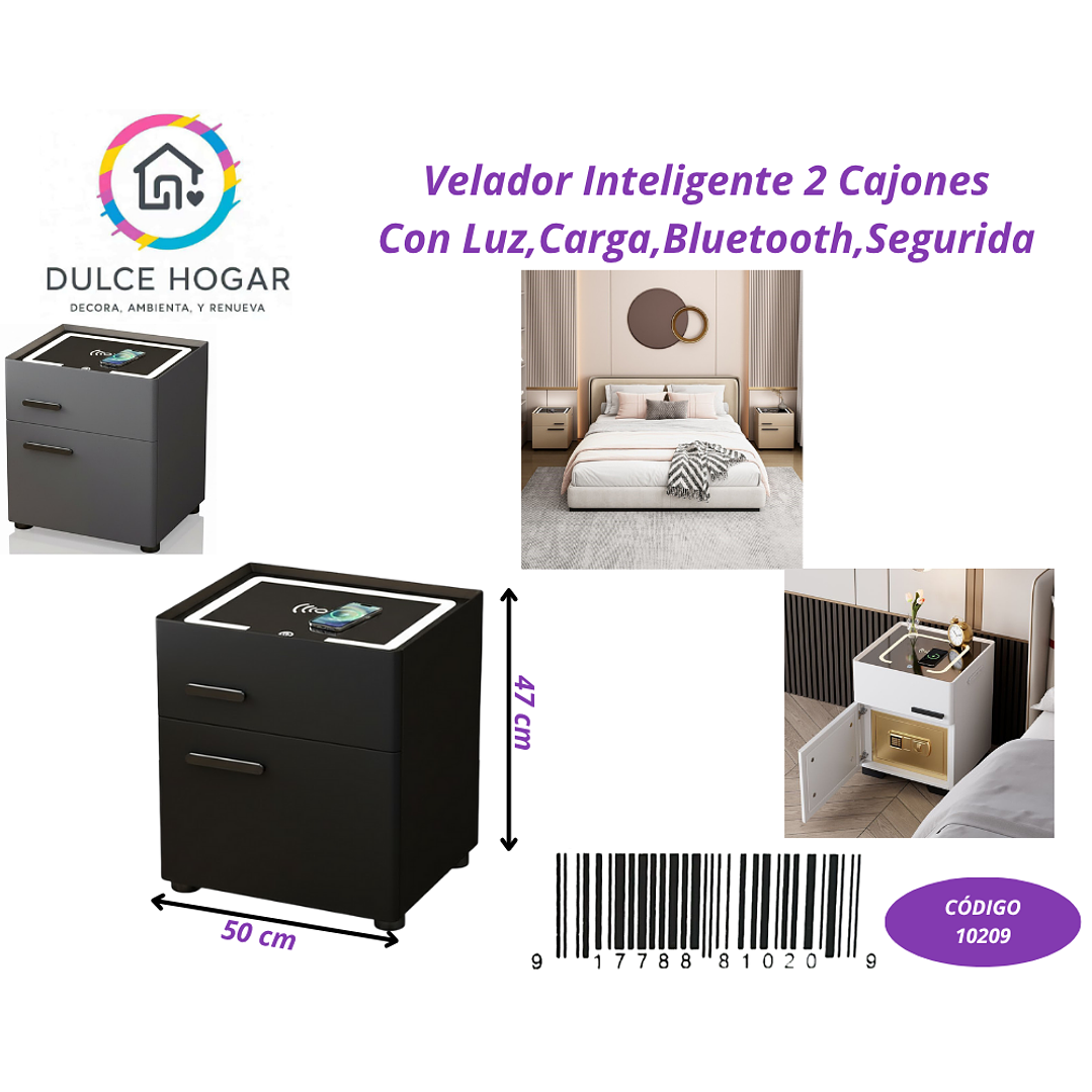 Velador Inteligente de 2 cajones, Gris/Negro 47*50cm 1