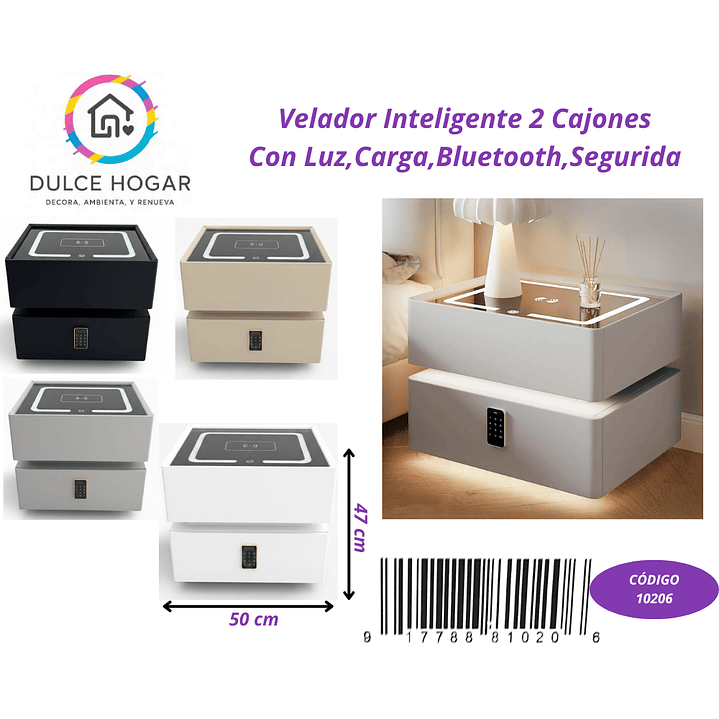 Velador Inteligente de 2 cajones 4 colores disponibles de 47*50cm 1