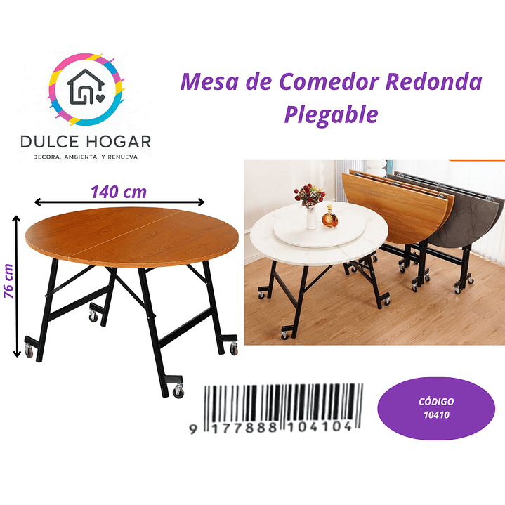 Mesa de comedor redonda plegable de 140*76cm 1