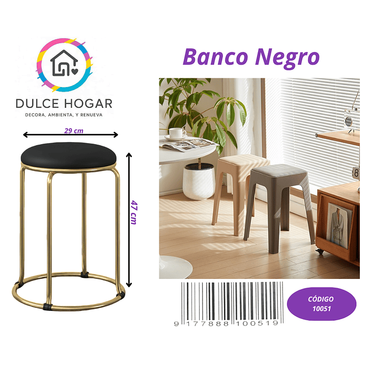 Banco, Piso metálico de Negro de 47*29cm 1