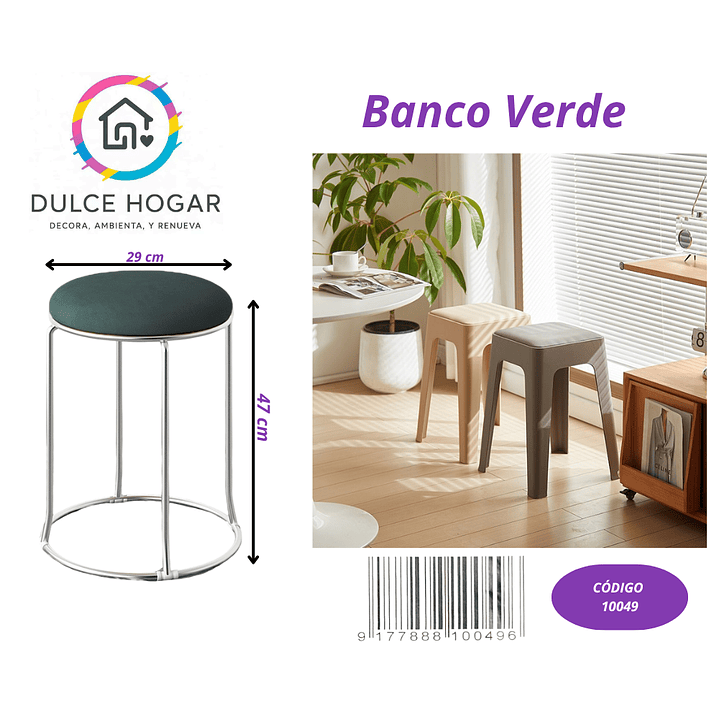 Banco, Piso metálico verde oscuro de 47*29cm 1