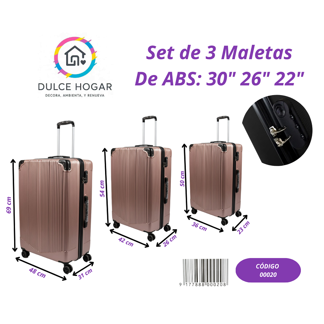 Set de 3 maletas rosa metálico de material ABS de 30