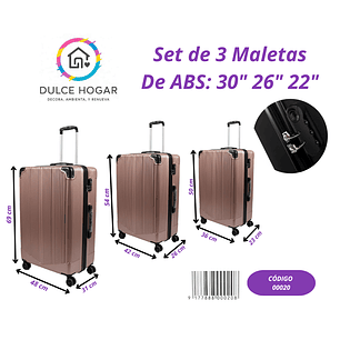 Set de 3 maletas rosa metálico de material ABS de 30