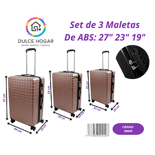 Set de 3 maletas rosa metálico de material ABS de 27