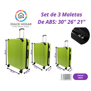 Set de 3 maletas VERDE LIMÓN de material ABS de 30