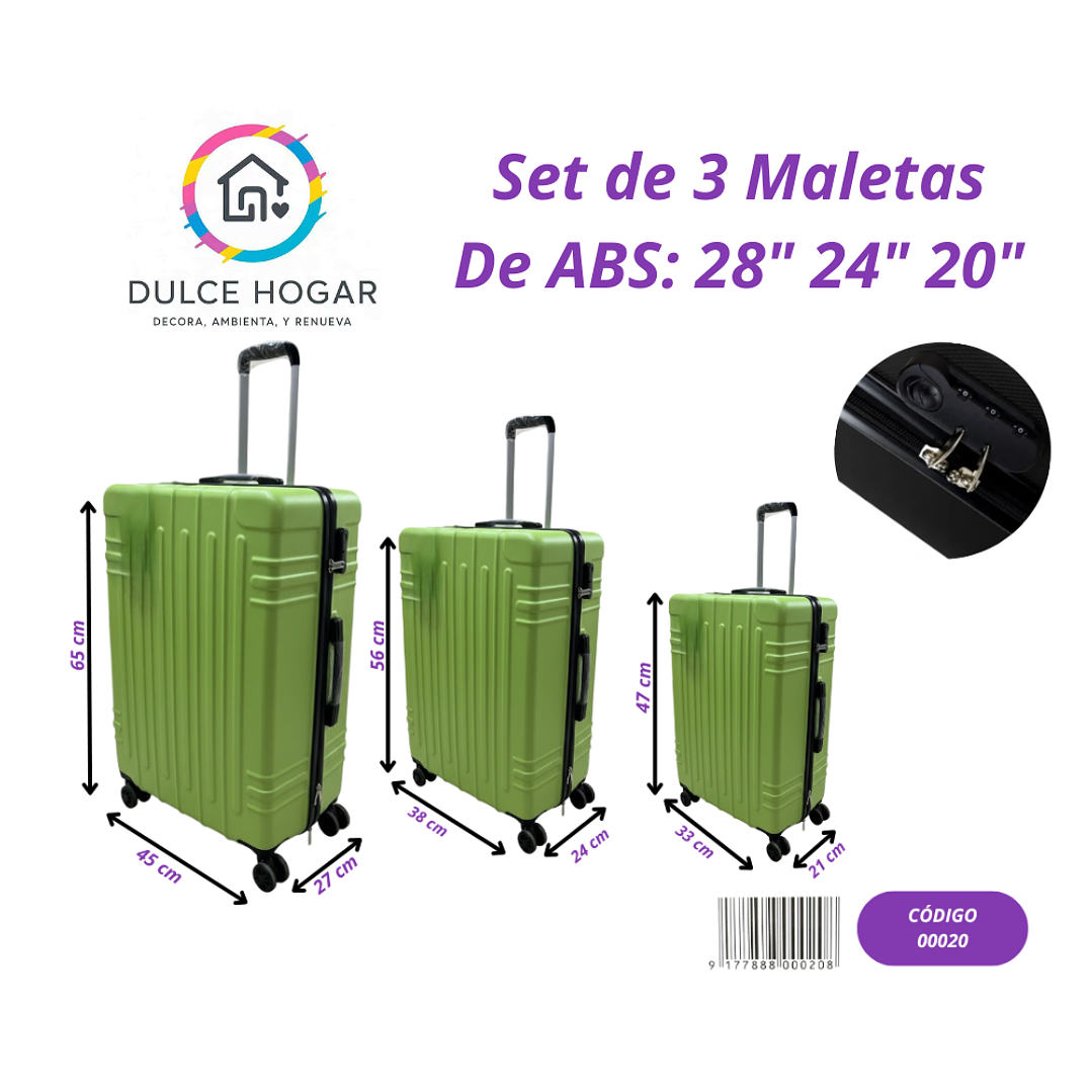 Set de 3 maletas VERDE de material ABS de 30