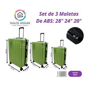 Set de 3 maletas VERDE de material ABS de 30