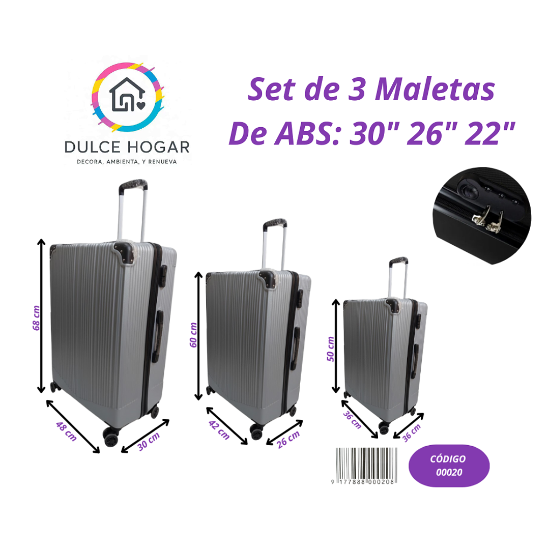 Set de 3 maletas GRIS de material ABS de 30
