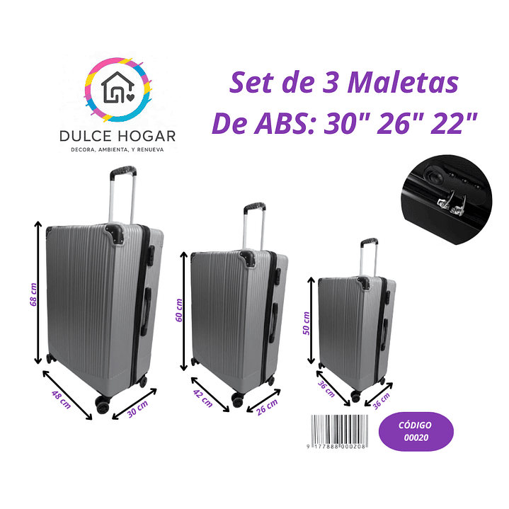 Set de 3 maletas GRIS de material ABS de 30