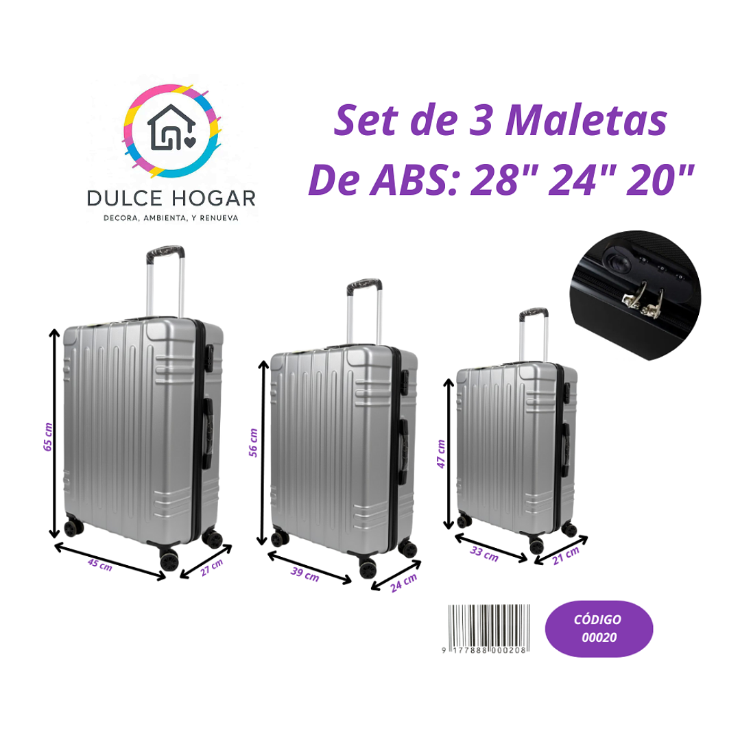 Set de 3 maletas GRIS de material ABS de 28
