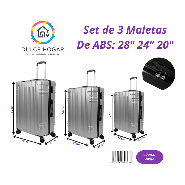 Set de 3 maletas GRIS de material ABS de 28