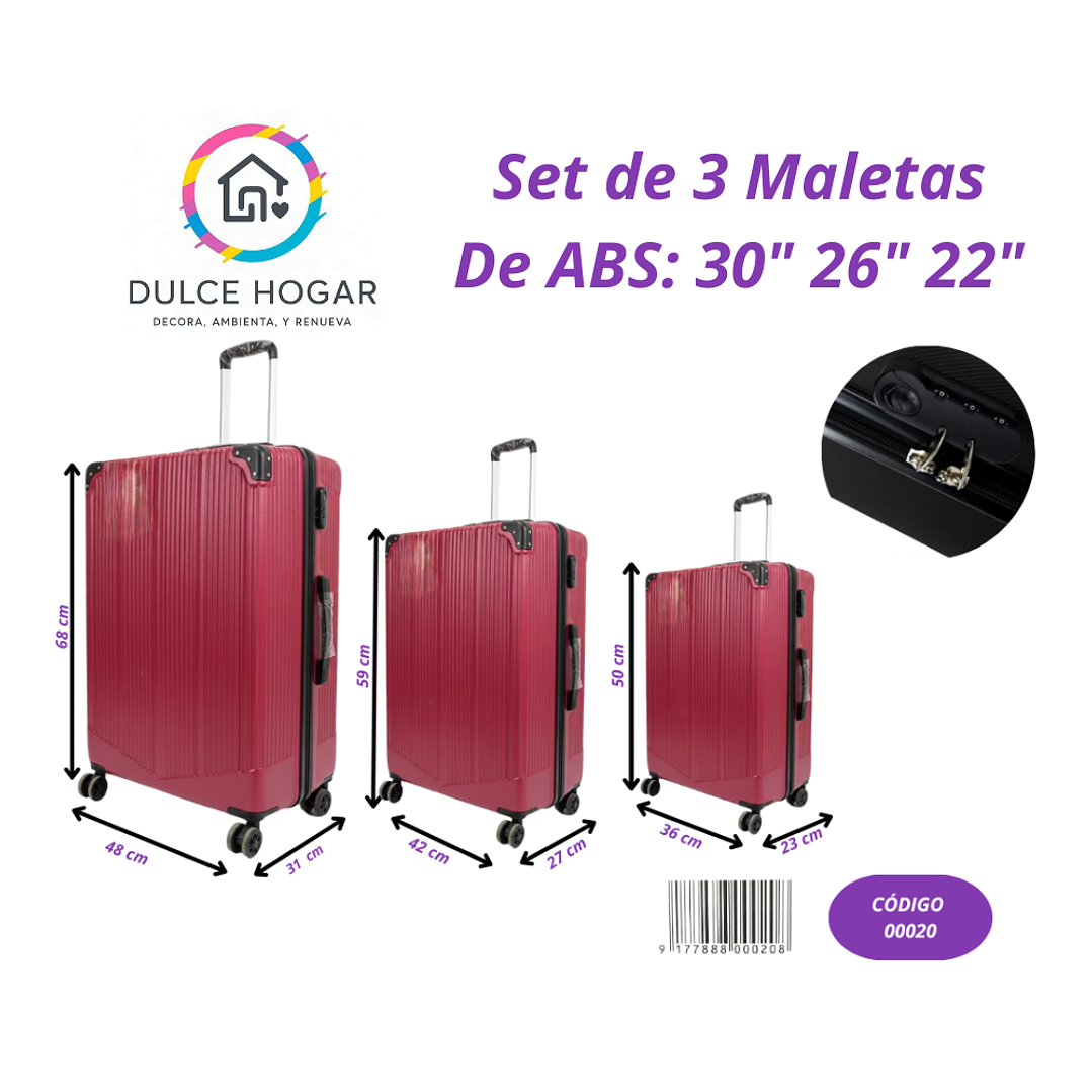 Set de 3 maletas rojas de material ABS de 30