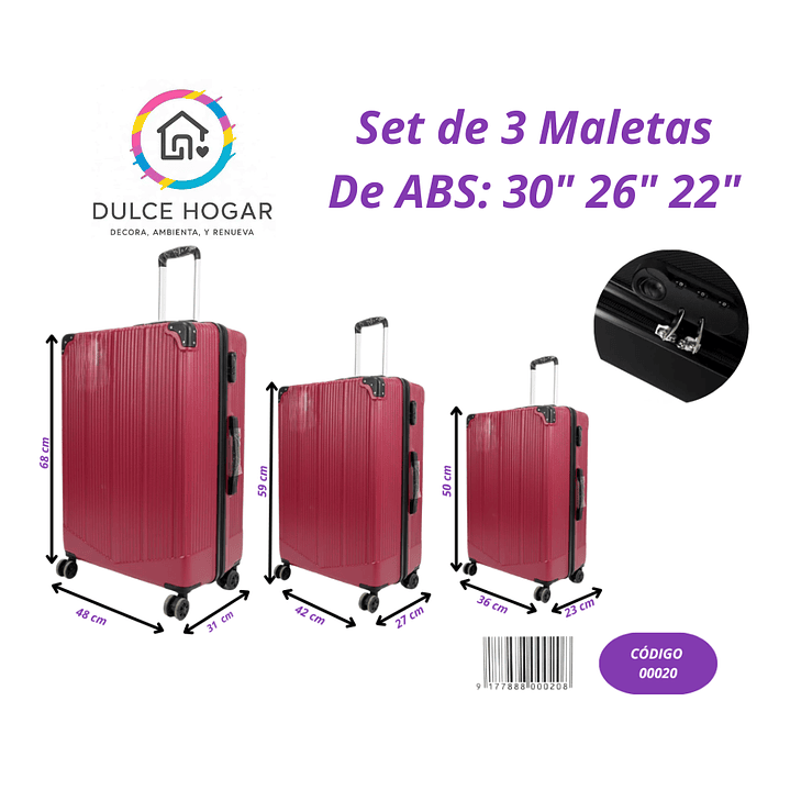 Set de 3 maletas rojas de material ABS de 30