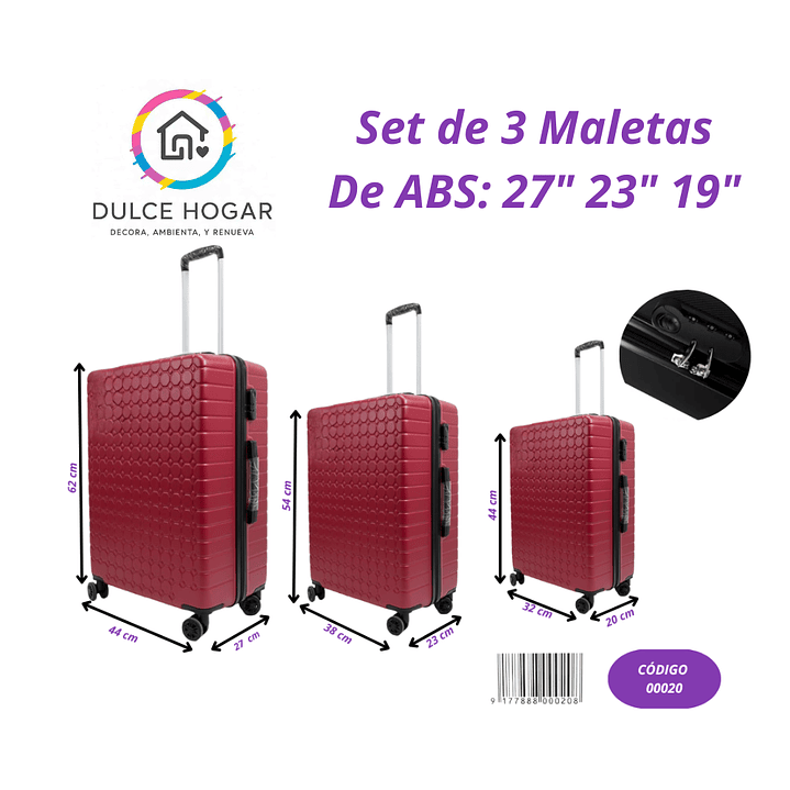 Set de 3 maletas rojas de material ABS de 27