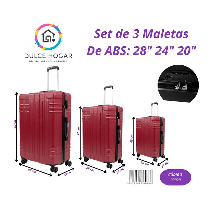 Set de 3 maletas rojas de material ABS de 27