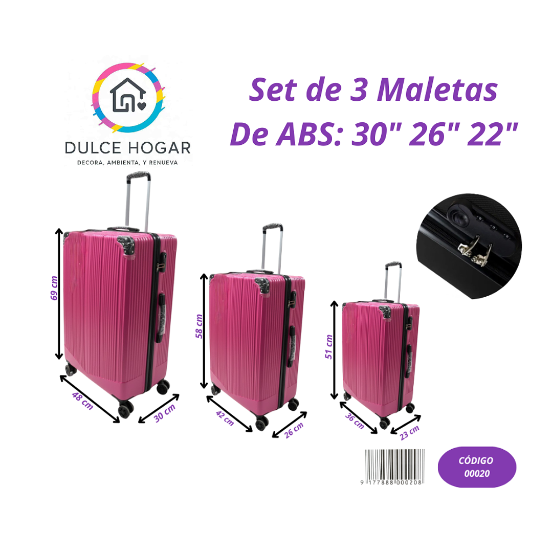 Set de 3 maletas fucsia de material ABS de 30