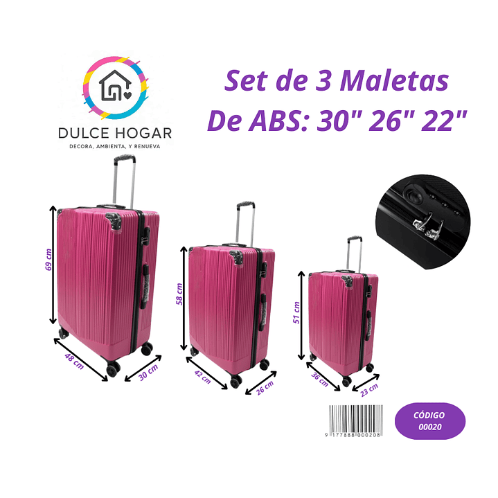 Set de 3 maletas fucsia de material ABS de 30