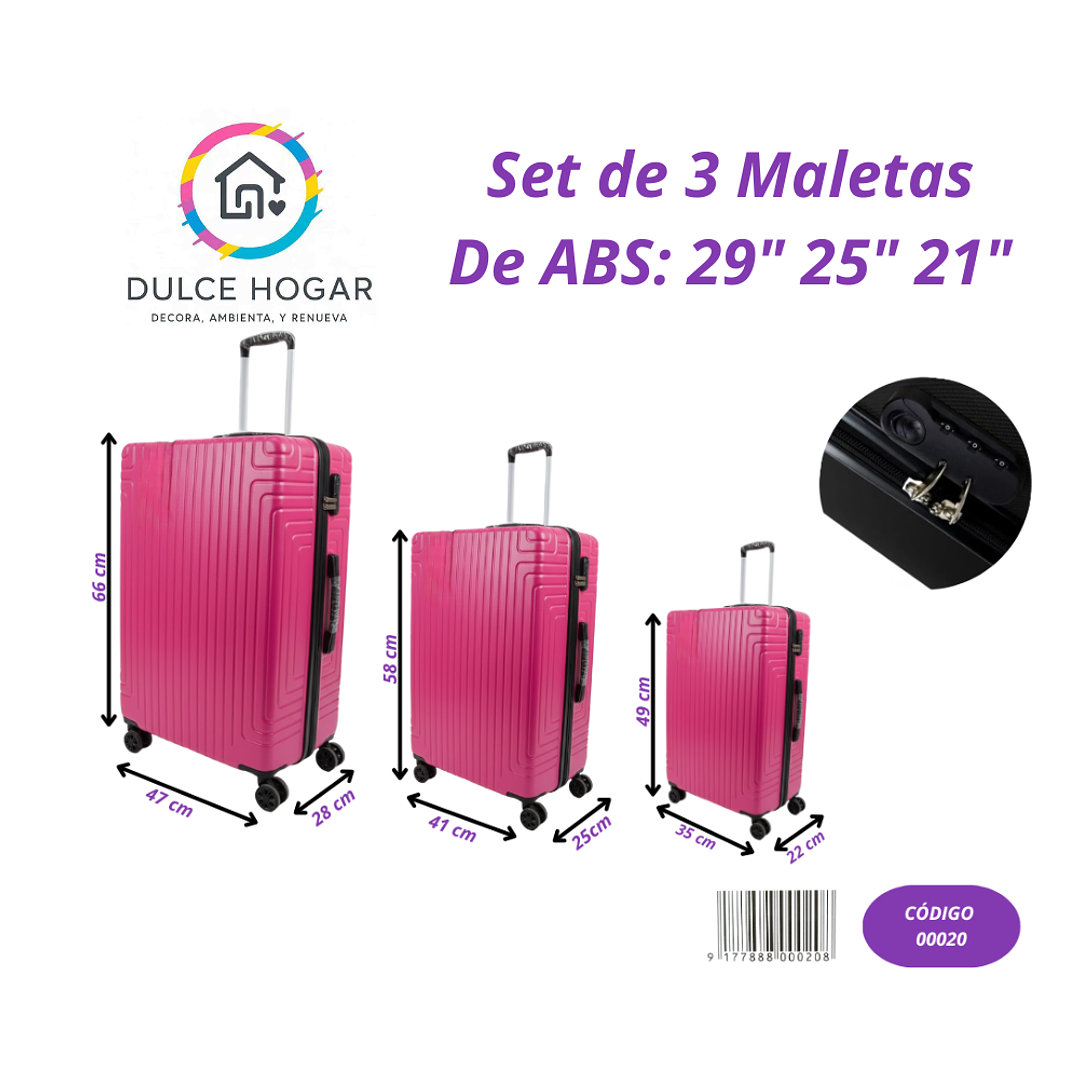 Set de 3 maletas fucsia de material ABS de 29