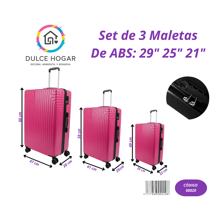 Set de 3 maletas fucsia de material ABS de 29