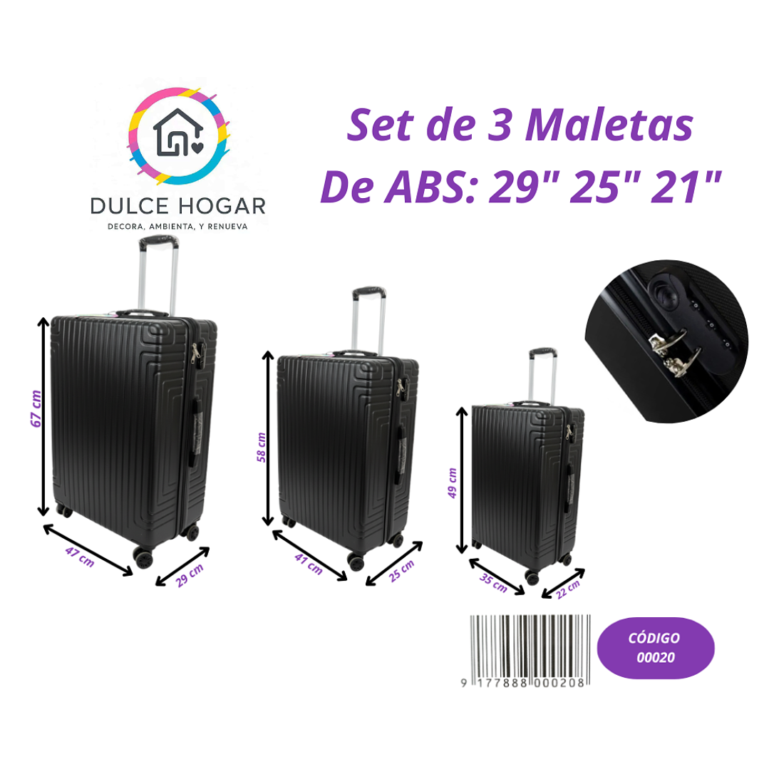 Set de 3 maletas negras de material ABS de 29