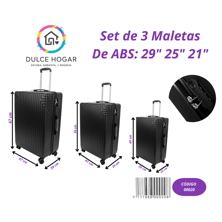 Set de 3 maletas negras de material ABS de 29